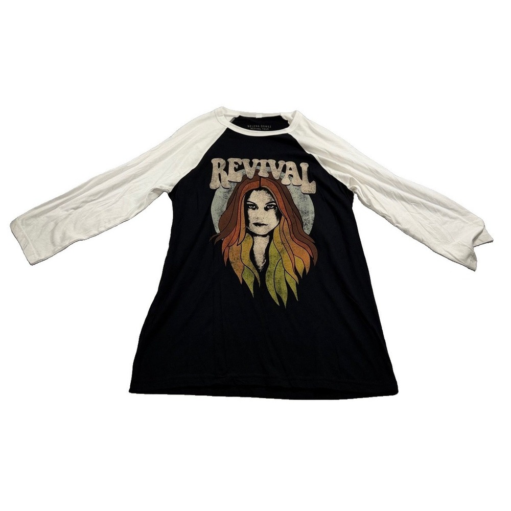 Selena Gomez Revival Tour Concert Tee T-Shirt Women Medium Black Raglan Sleeve